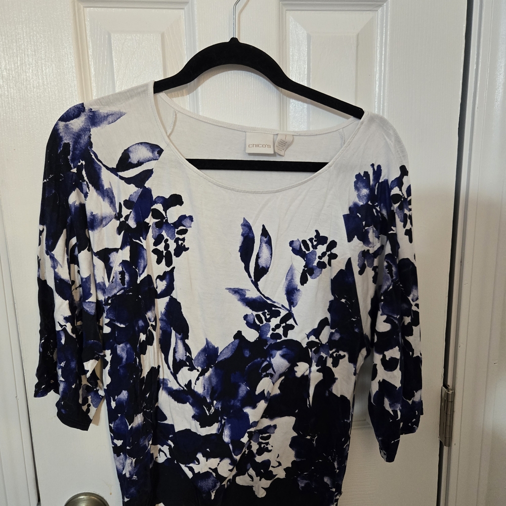 Chico's Black and White Striped Top